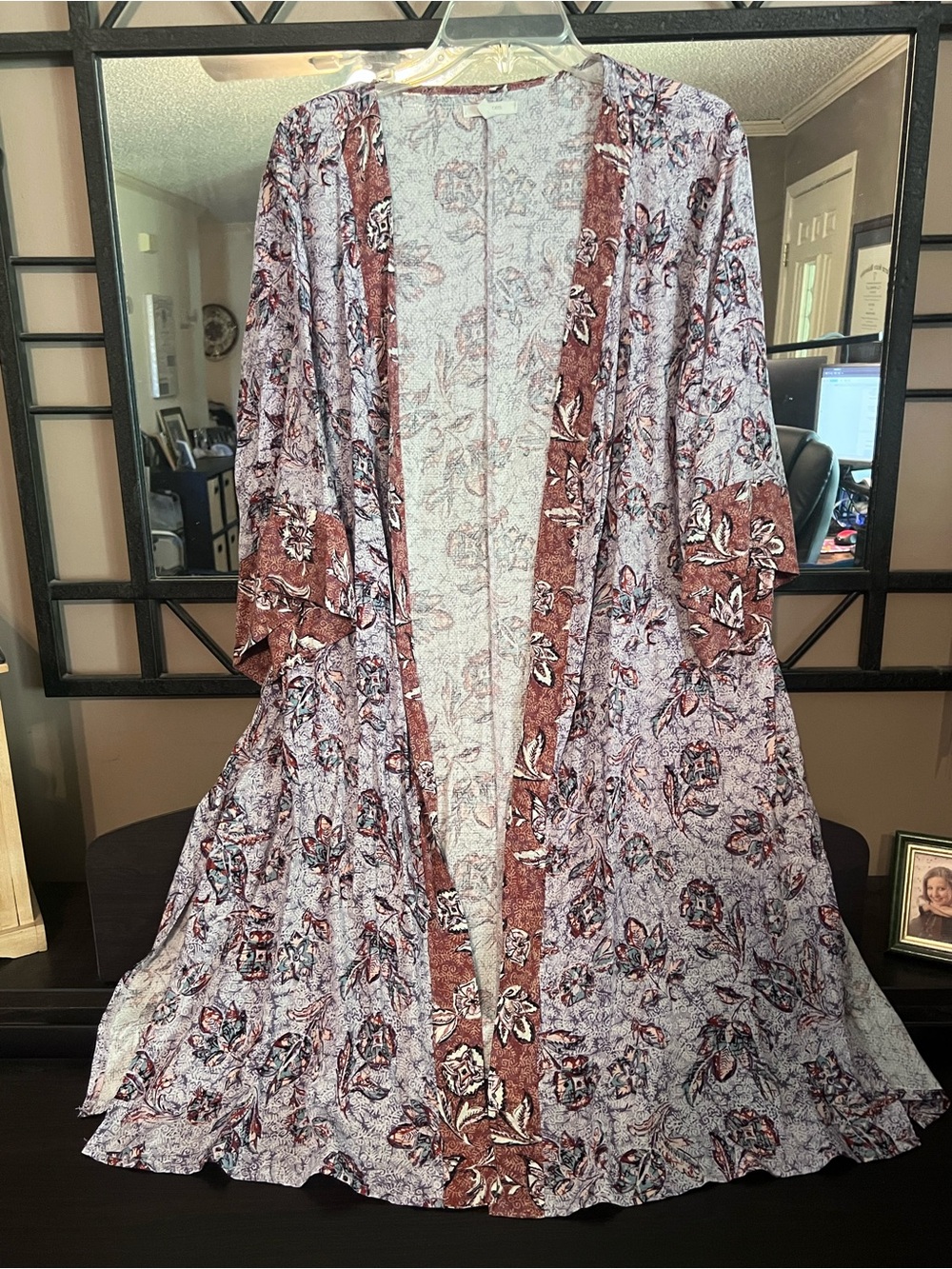 Maurices Lightweight Floral Kimono Duster in Mauve and Rust